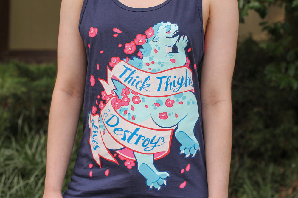 
            
                Load image into Gallery viewer, Navy &amp;quot;Thick Thighs Destroy Lives&amp;quot; Tank Top
            
        